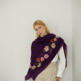 Carré Cenefa Rosas Berenjena Lana